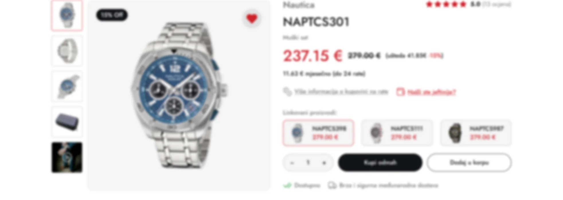 The Alexshop product page for the Nautica NAPTCS301 watch, with gallery, price and linked models