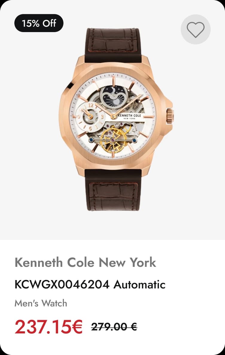 The same watch on its Alexshop product card at a 15% discount