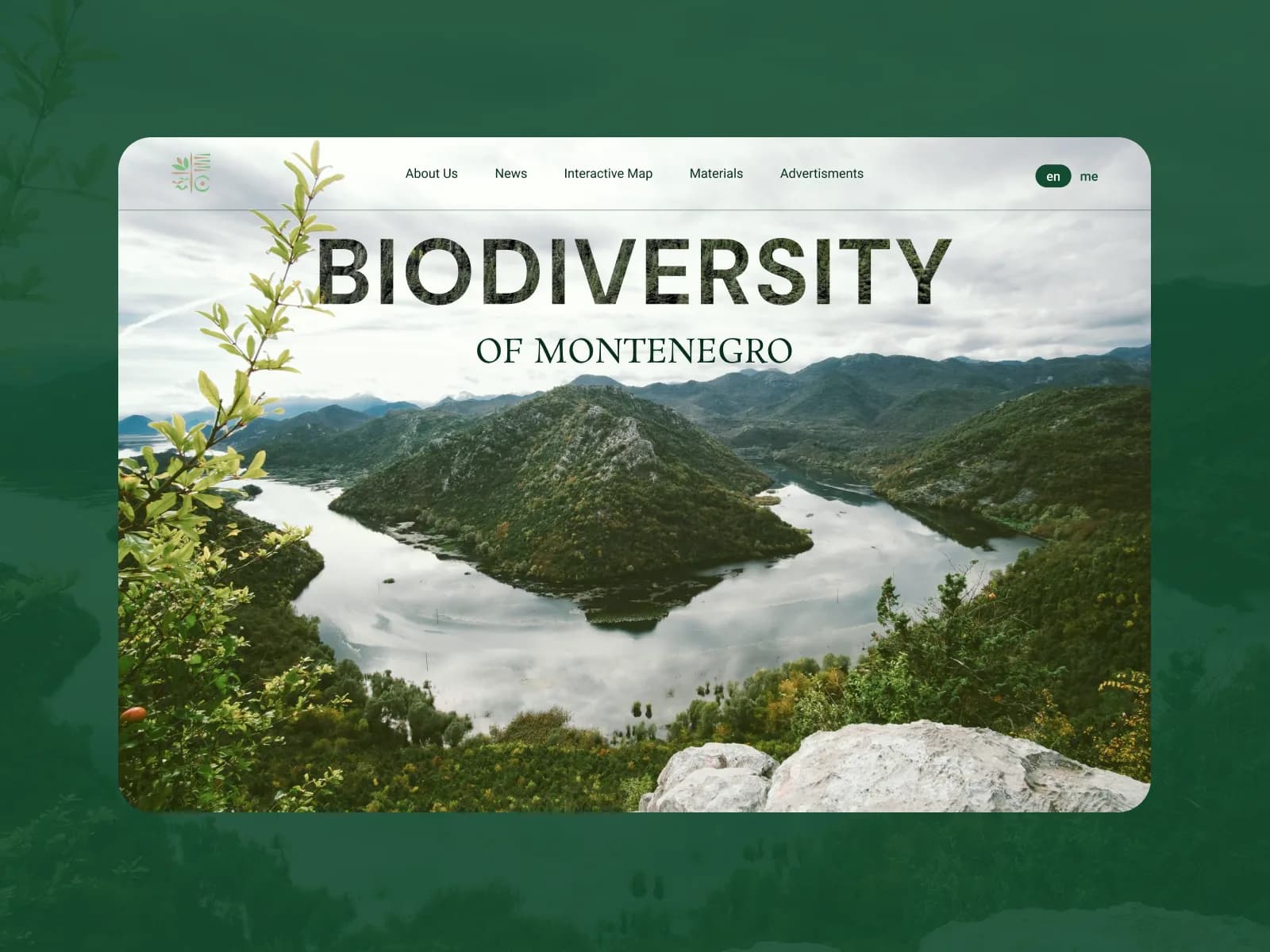 The Biodiversity of Montenegro homepage over a Skadar Lake landscape