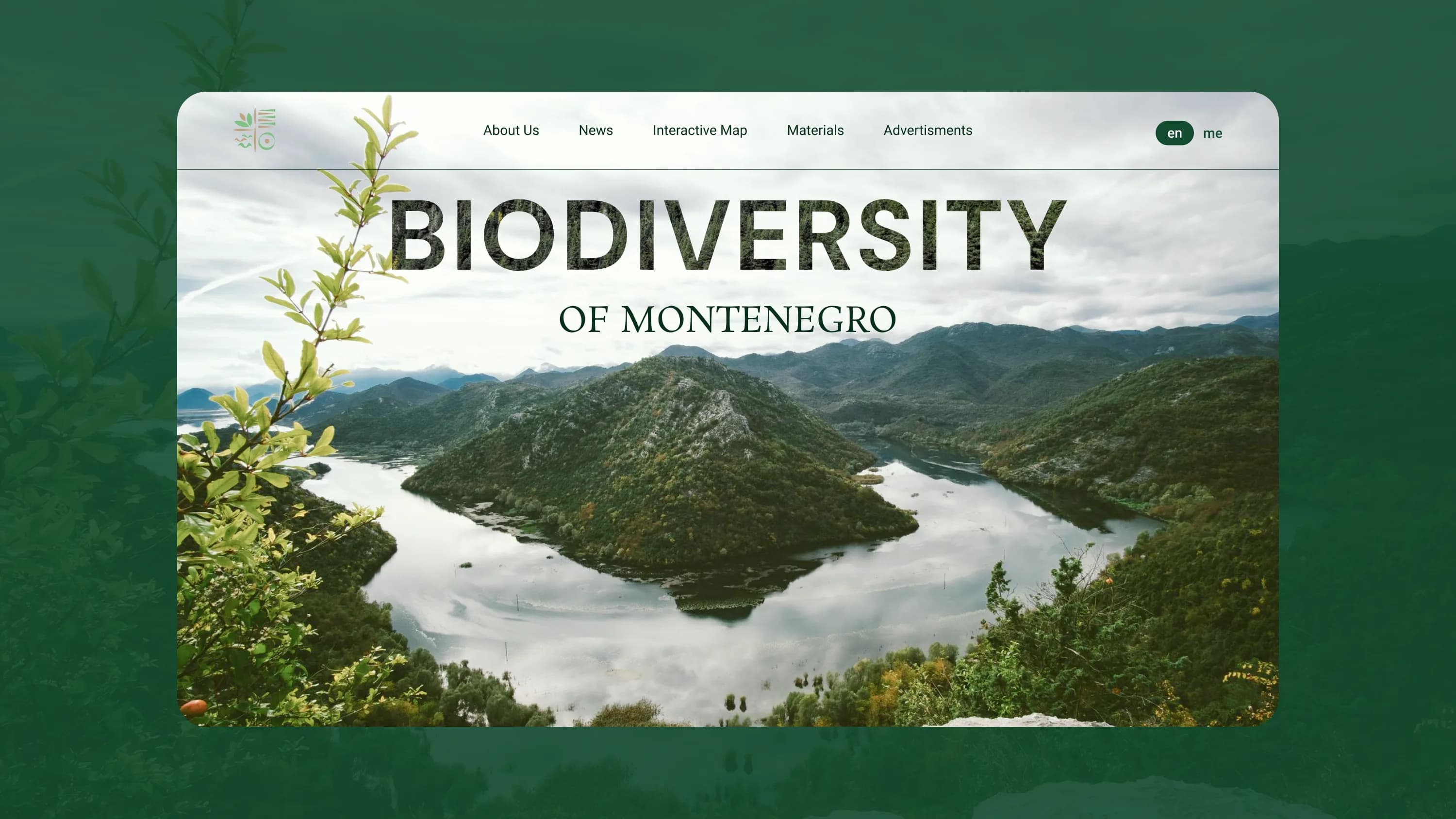 The Biodiversity of Montenegro homepage over a Skadar Lake landscape