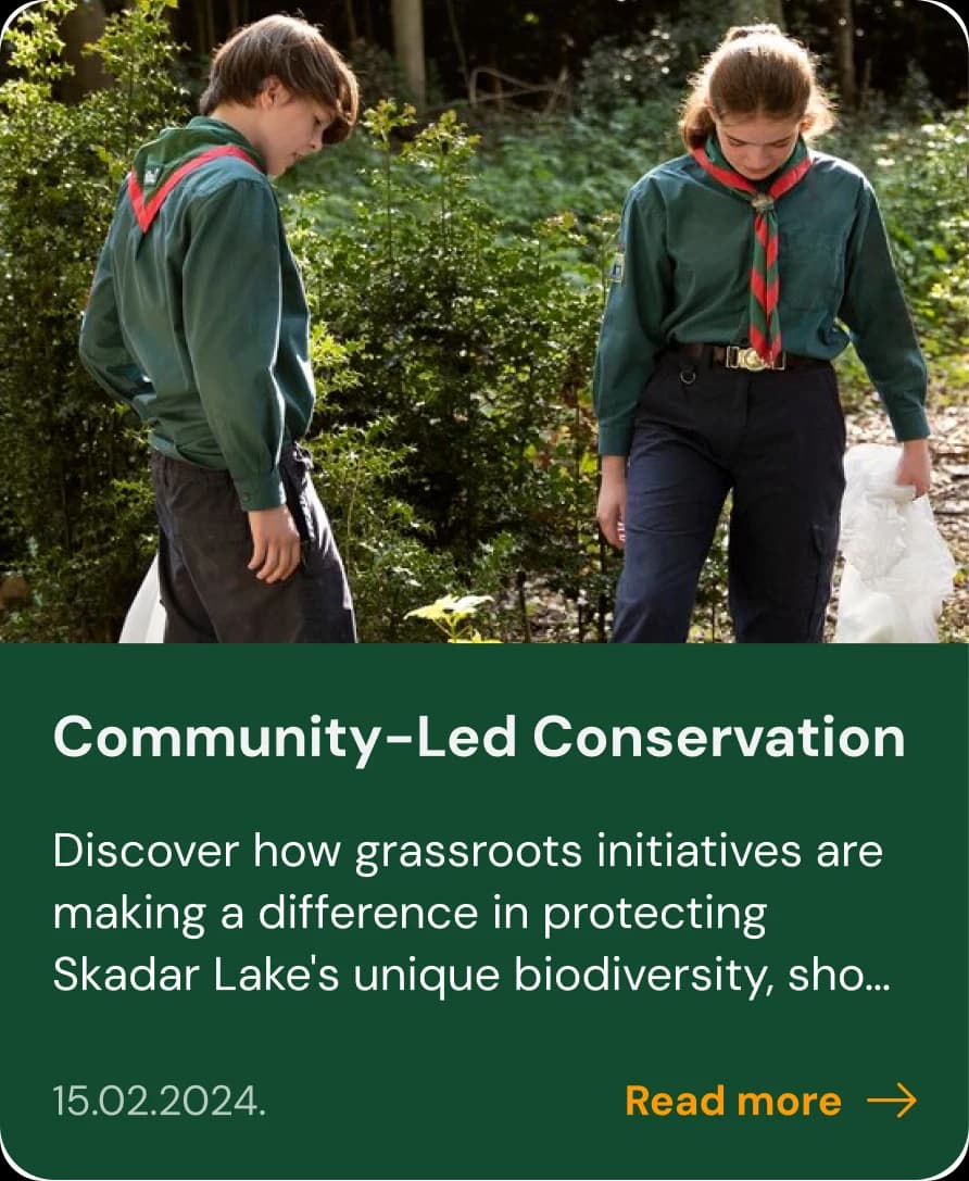 News card about community-led conservation around Skadar Lake