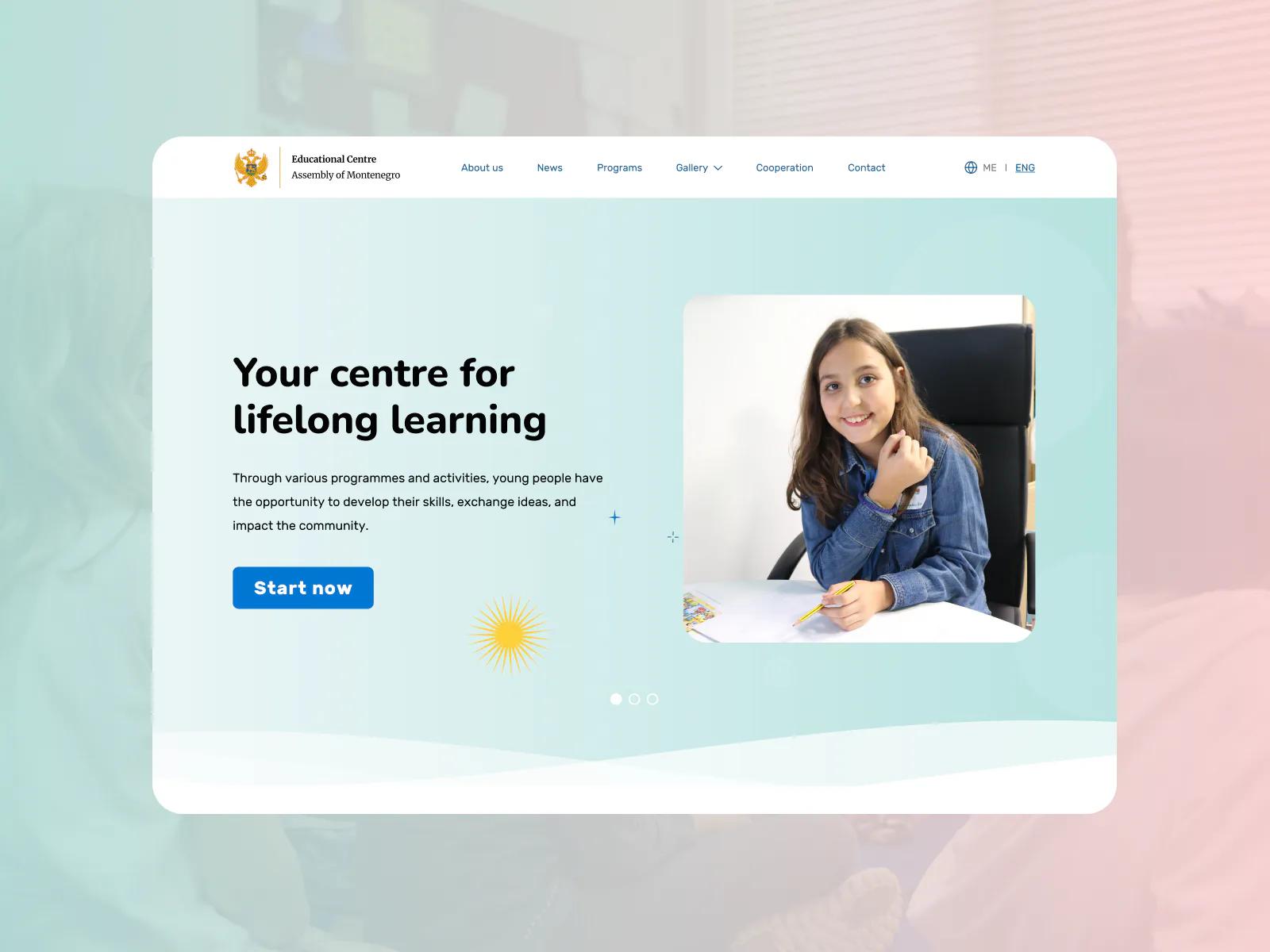 The Education Centre homepage with the lifelong learning hero and a young student