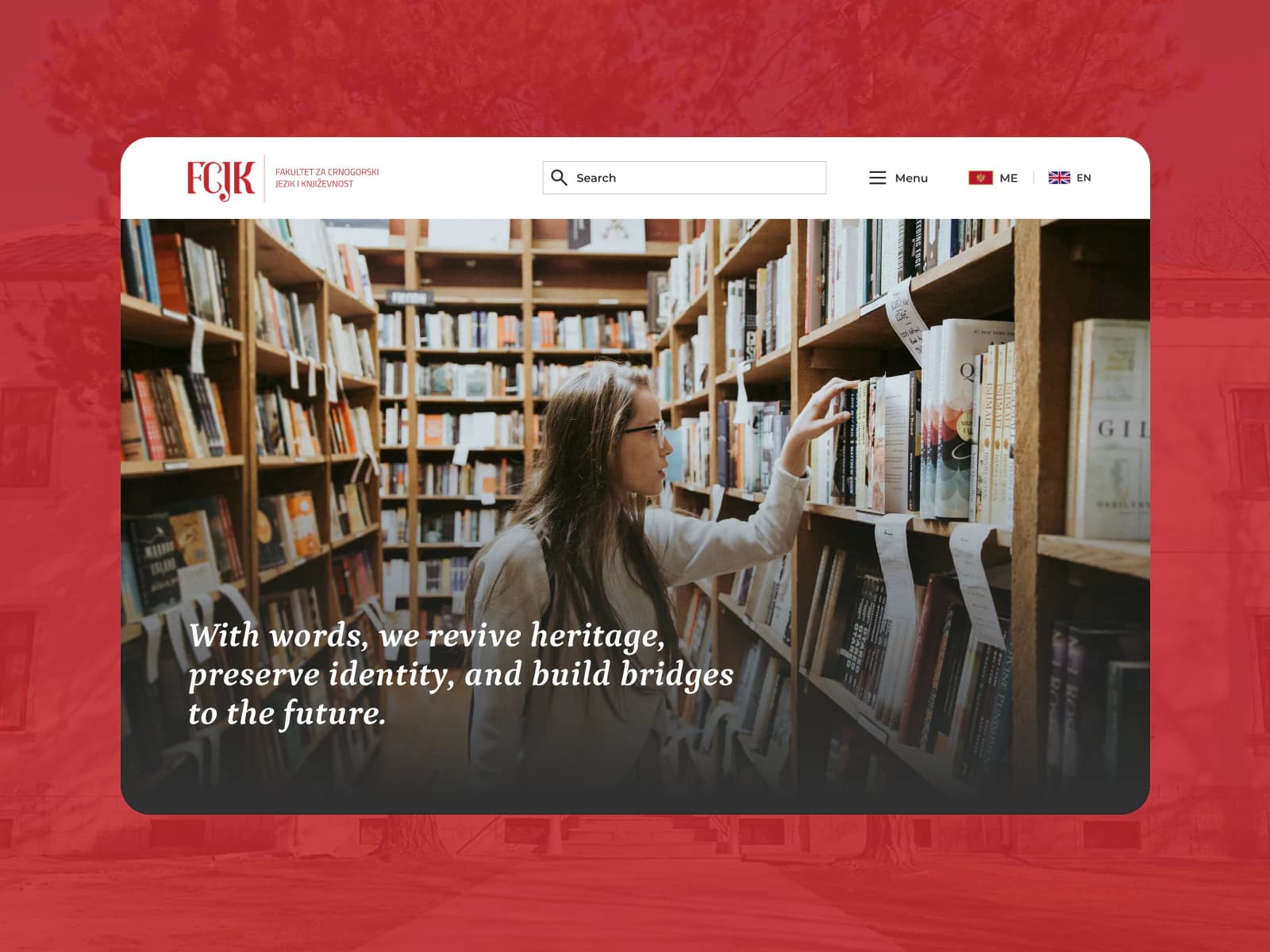 The FCJK faculty homepage with the Montenegrin and English language switcher