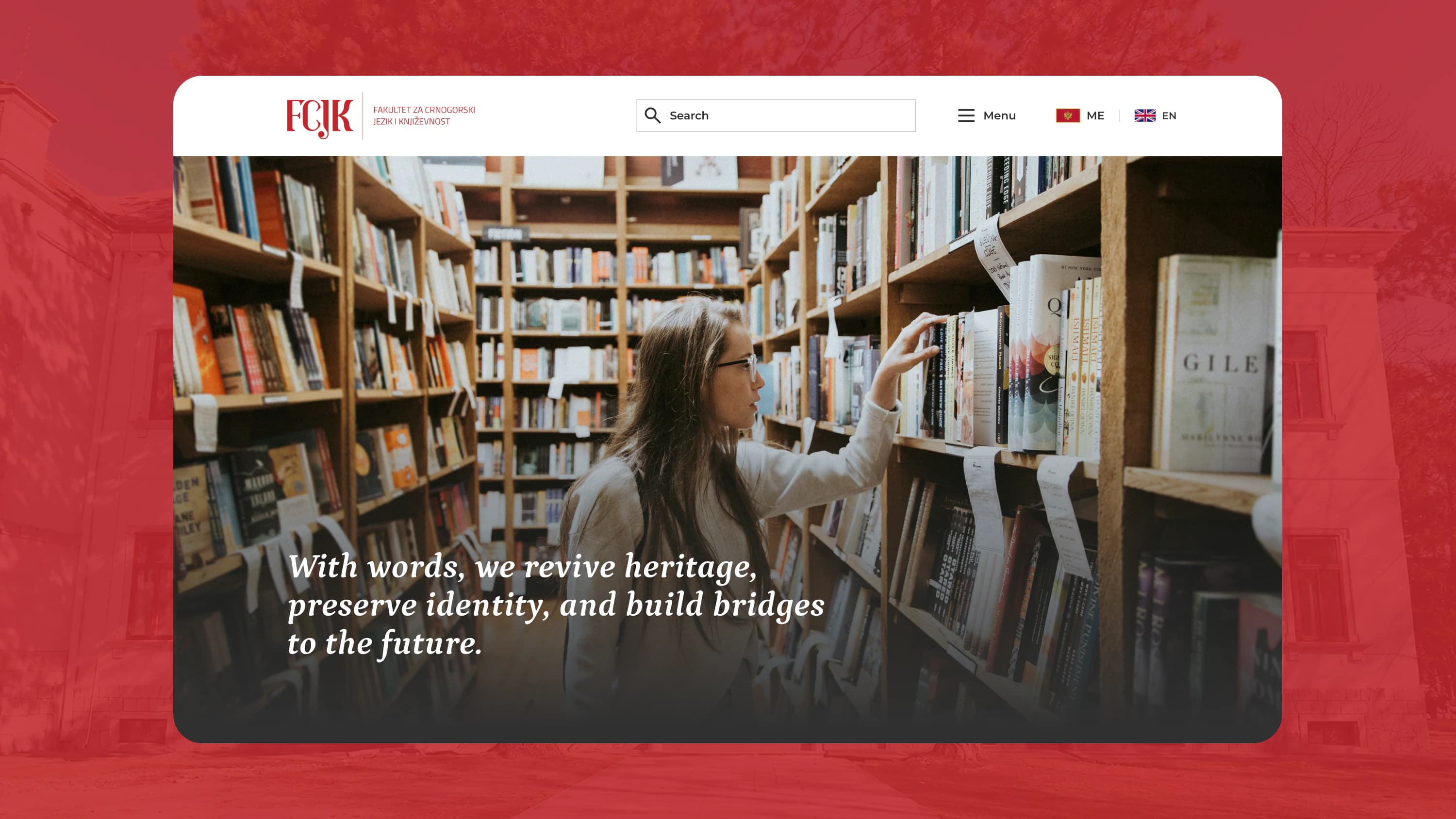 The FCJK faculty homepage with the Montenegrin and English language switcher