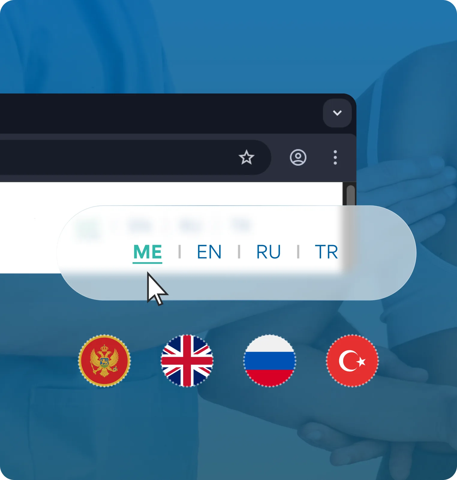 IMC Fizio language switcher with Montenegrin, English, Russian and Turkish versions