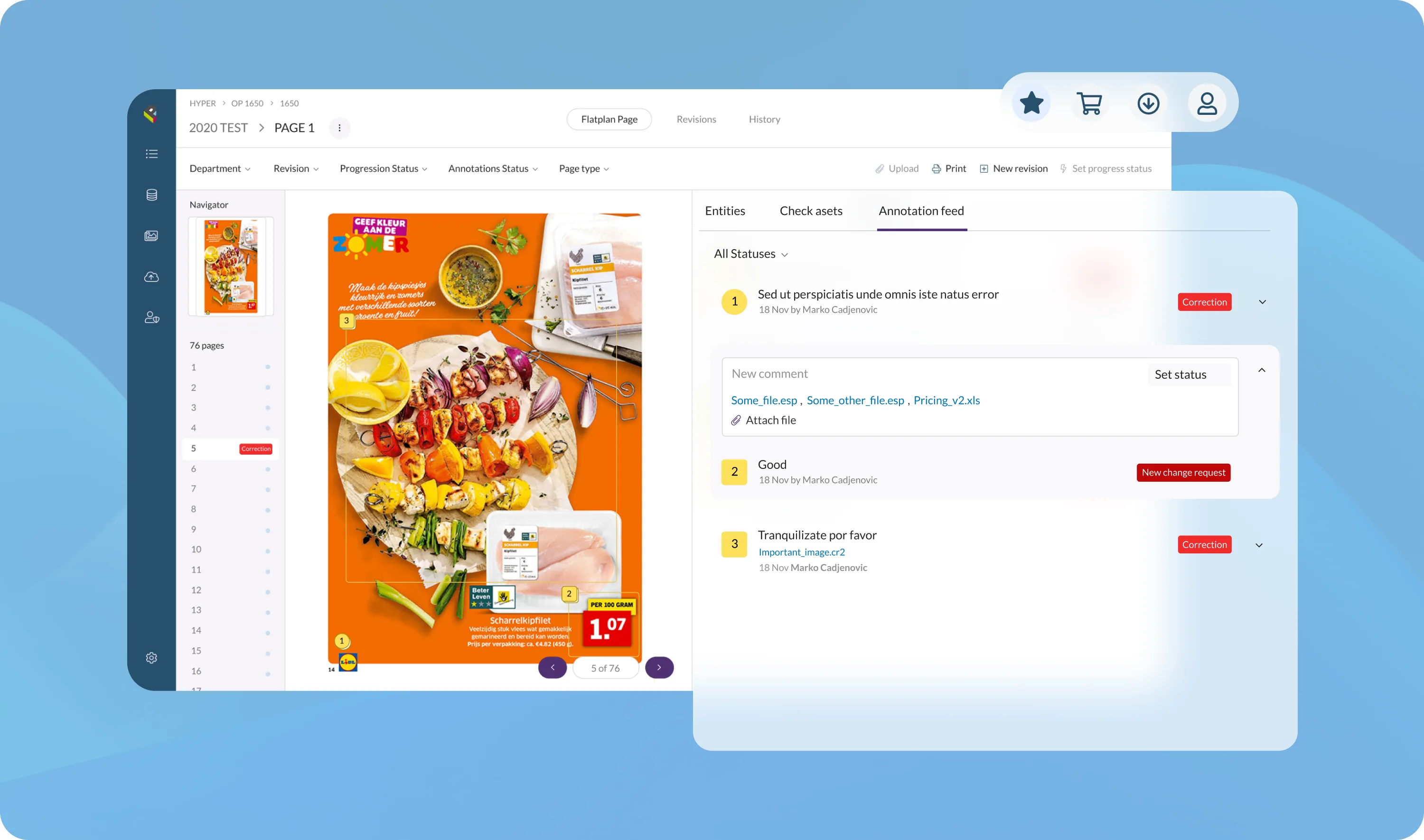 Annotation and validation view with review comments on product content