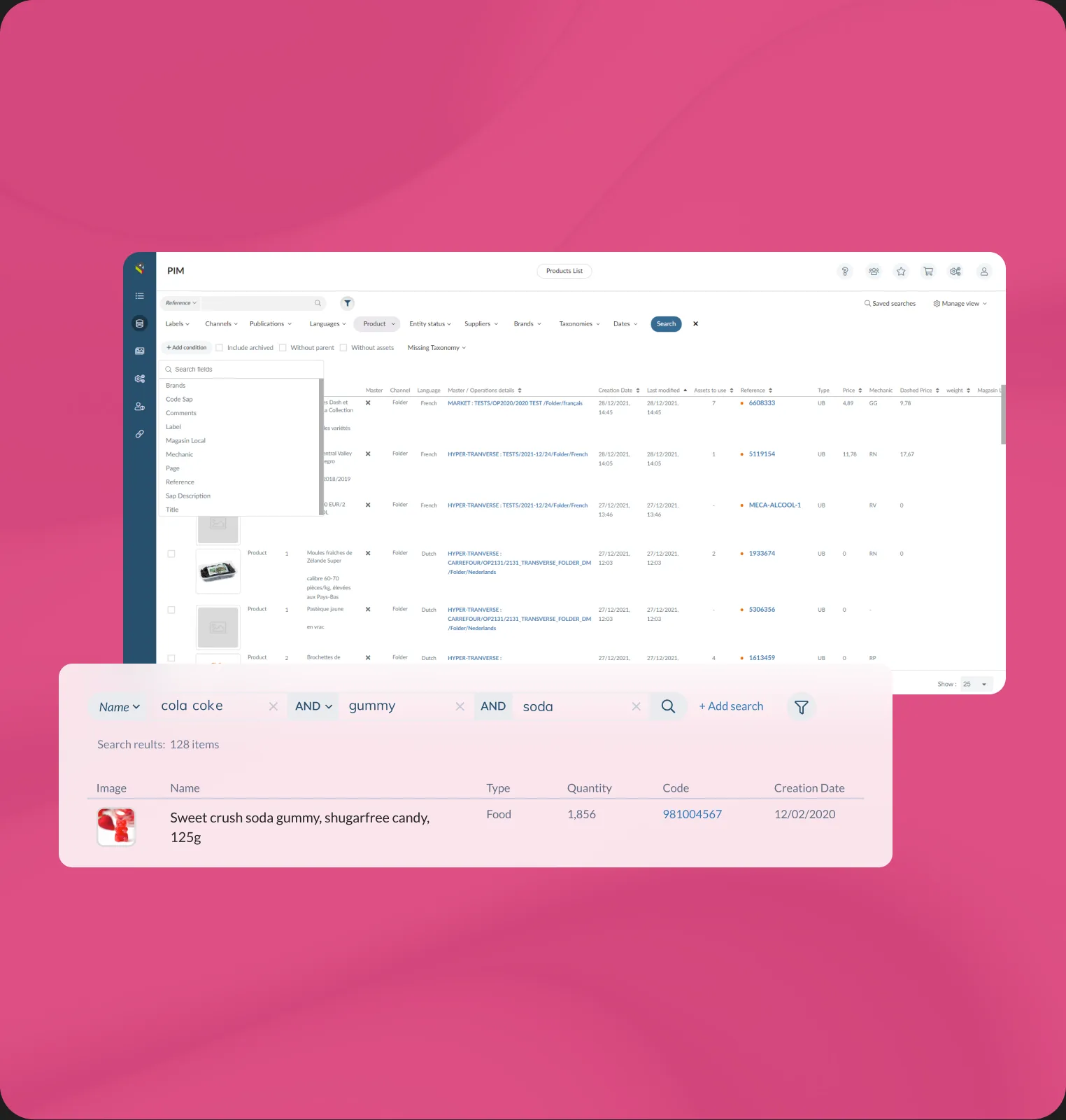 PIM module with structured product sheets