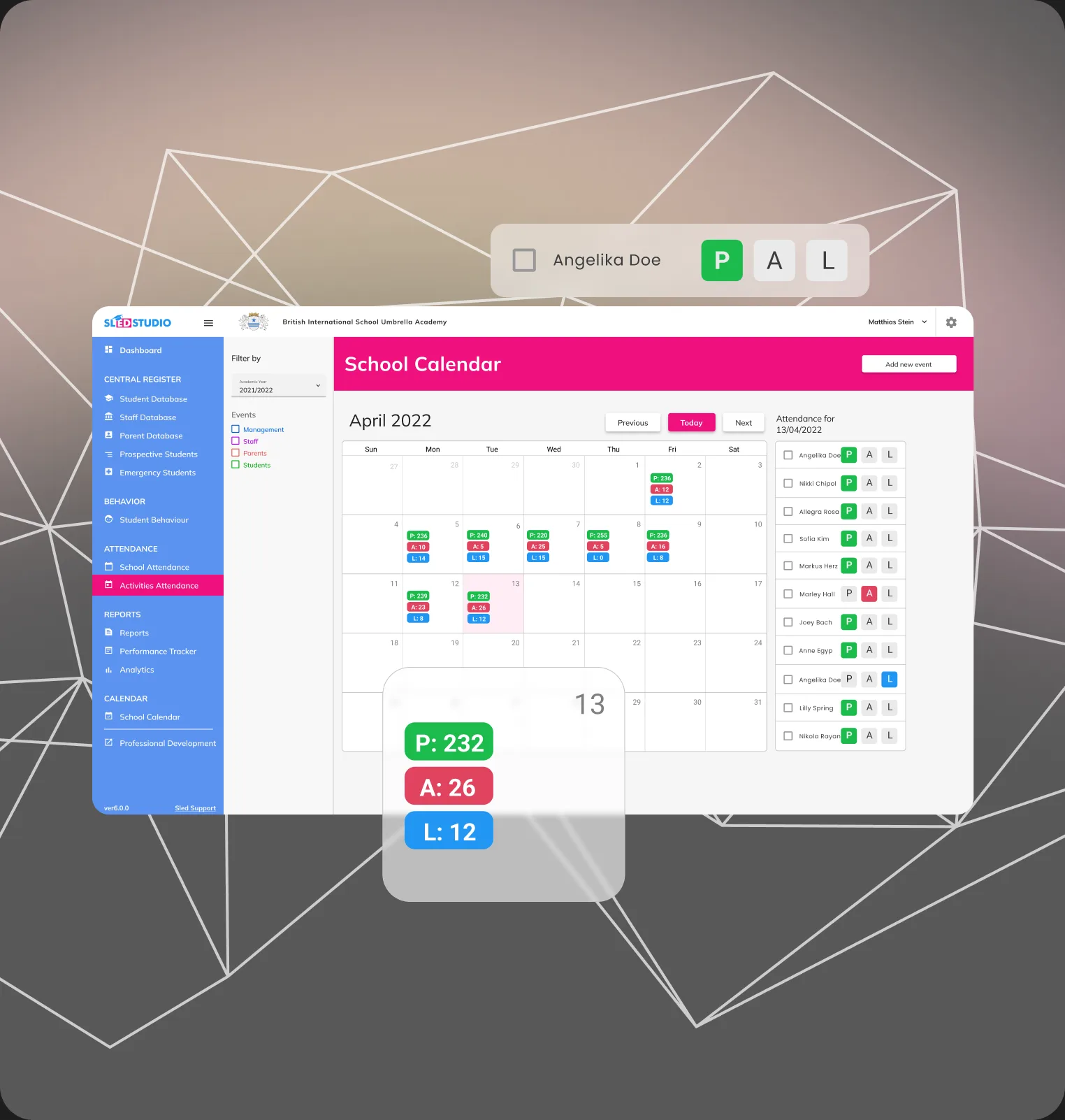 Attendance tracking with the school calendar