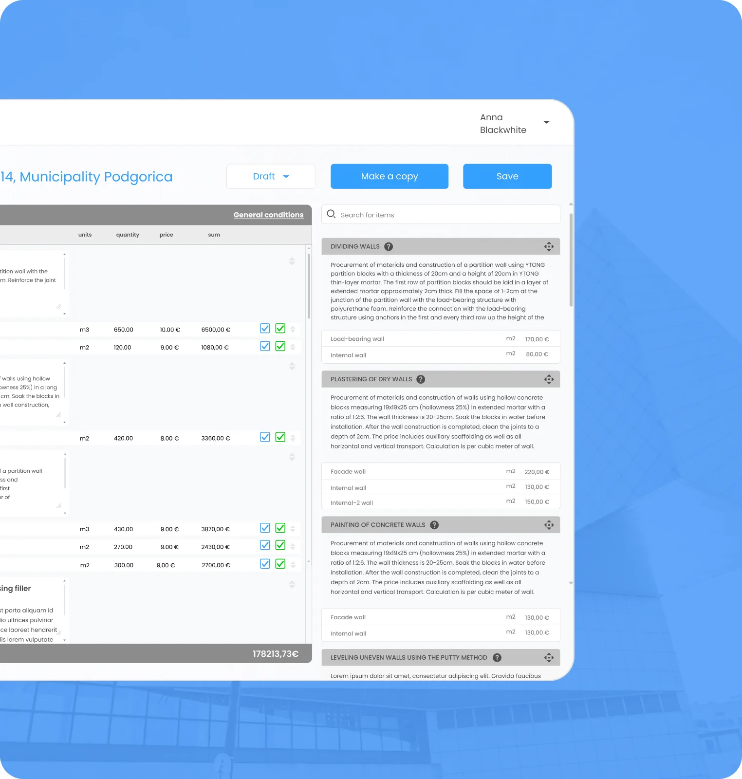 Drag-and-drop report builder with the item database
