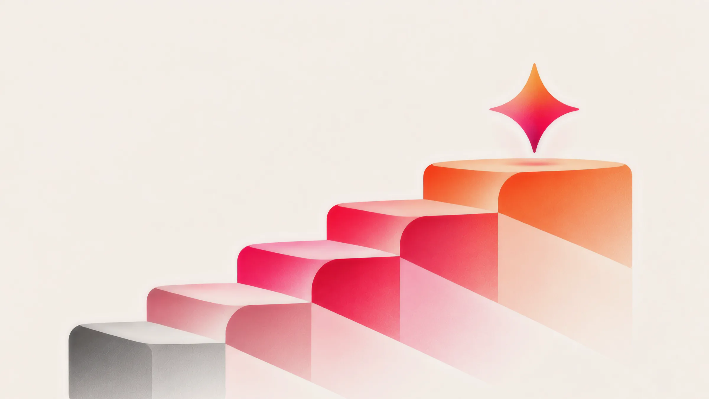 Illustration of steps rising from grey to orange towards a four-pointed star