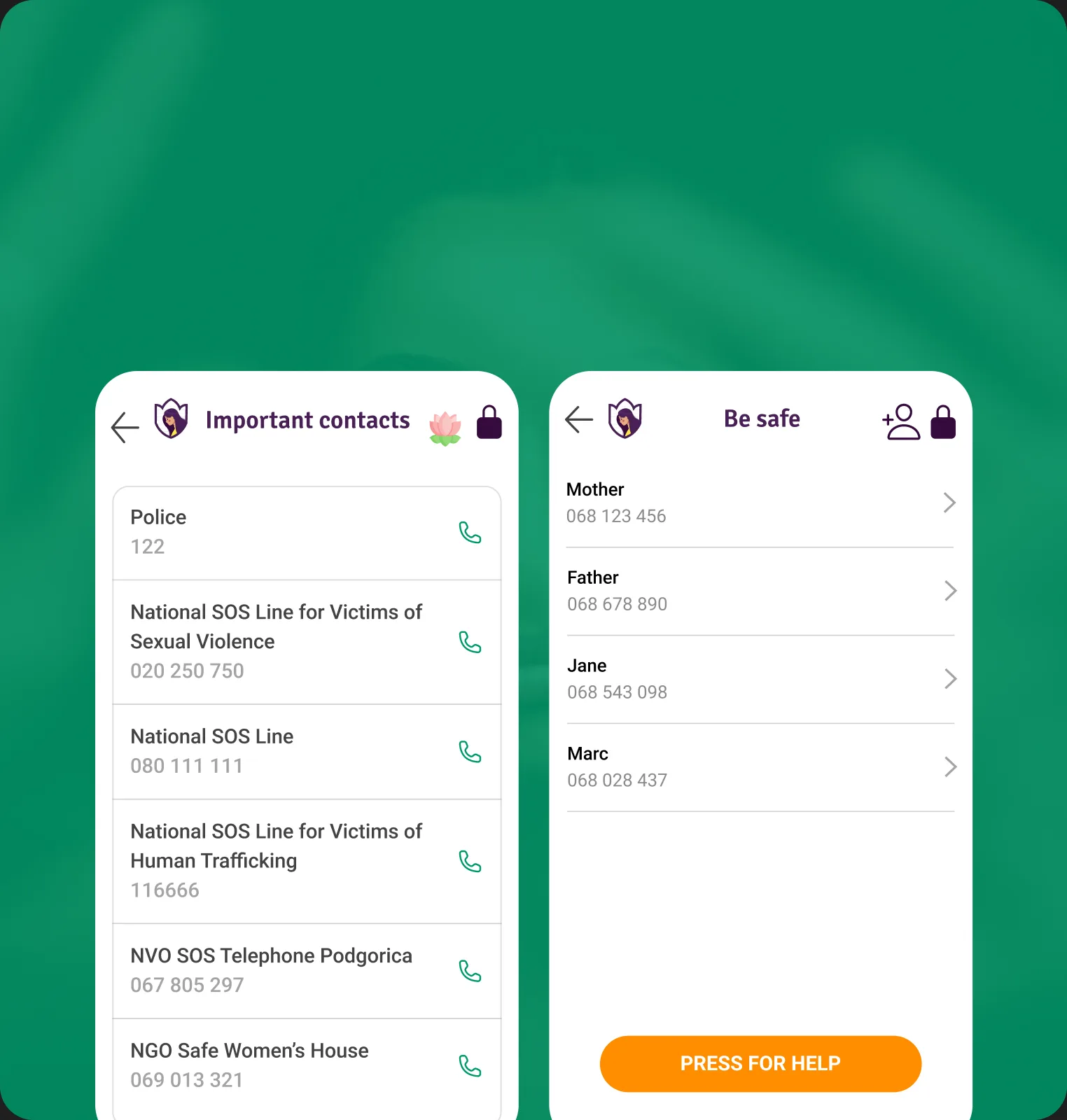 Important contacts and trusted contacts screens