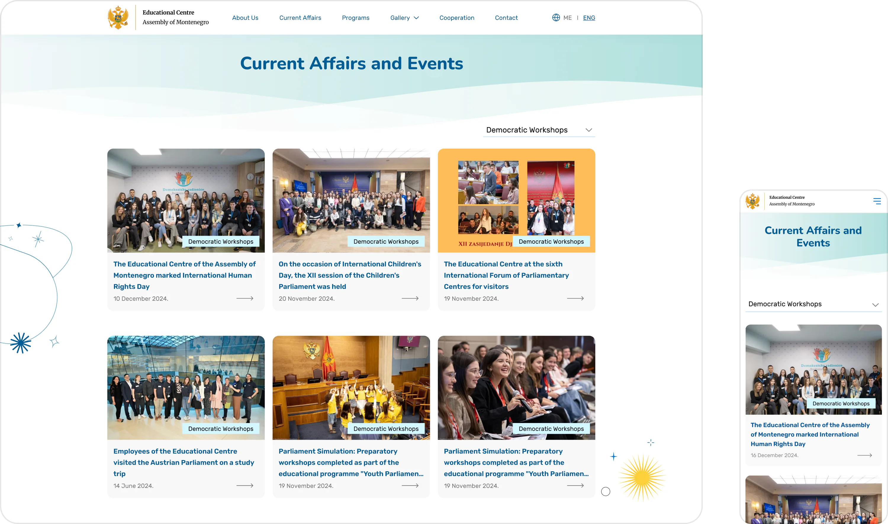 The Current Affairs and Events news listing on desktop and mobile