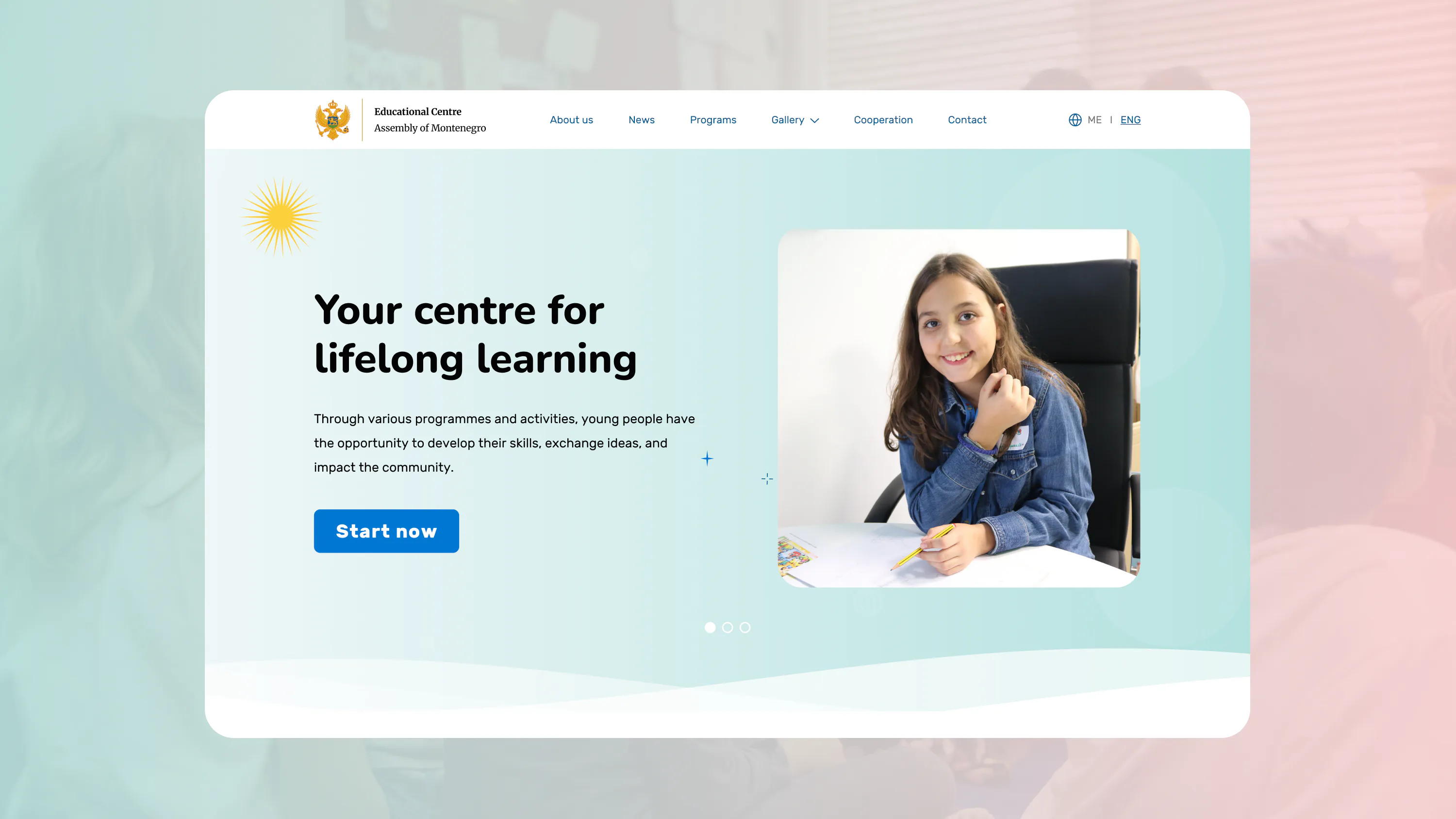 The Education Centre homepage with the lifelong learning hero and a young student