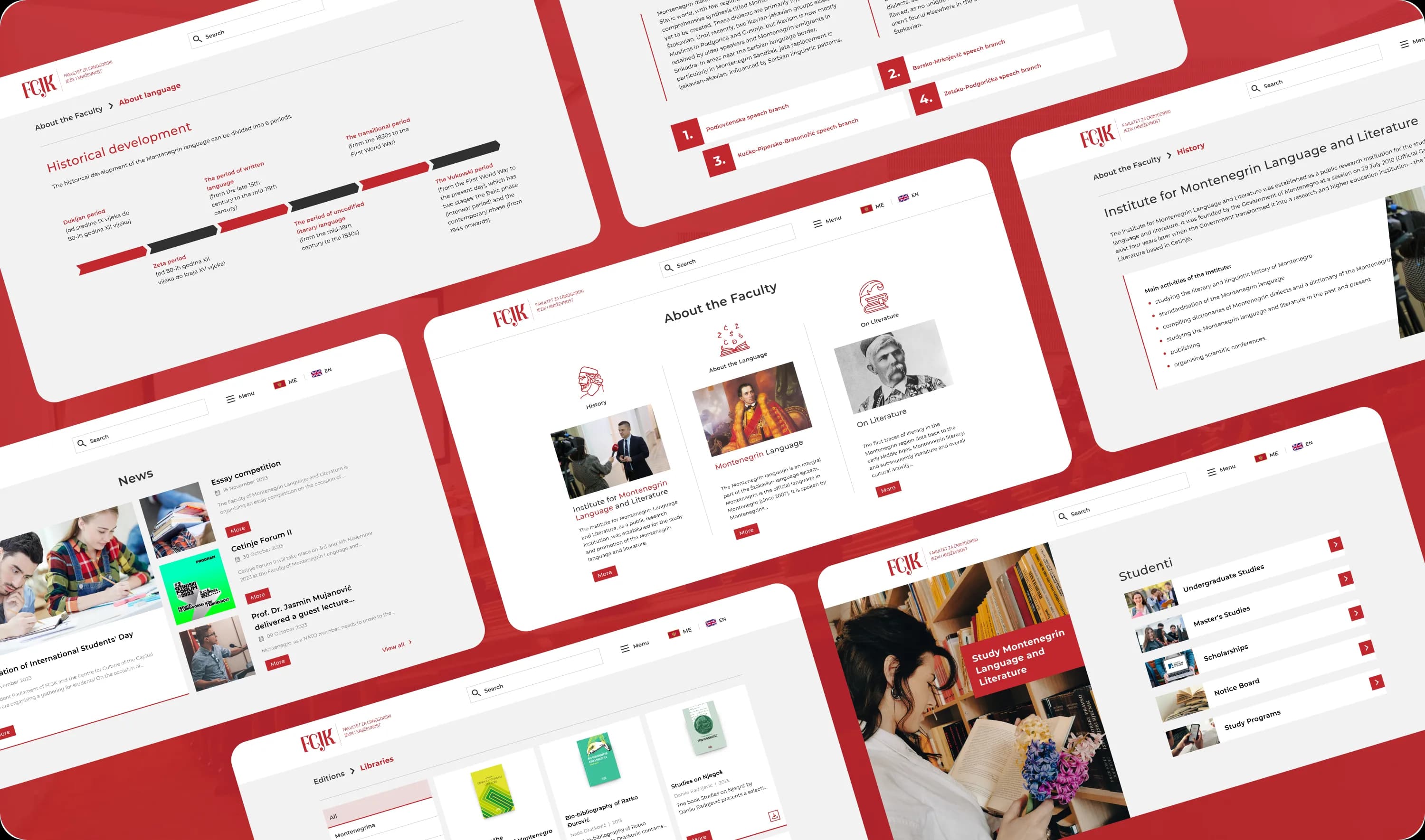 Faculty pages managed in WordPress: history, news, the library and student sections