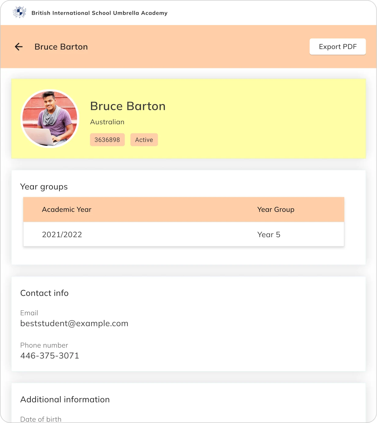 Student profile with citizenship and enrolment status