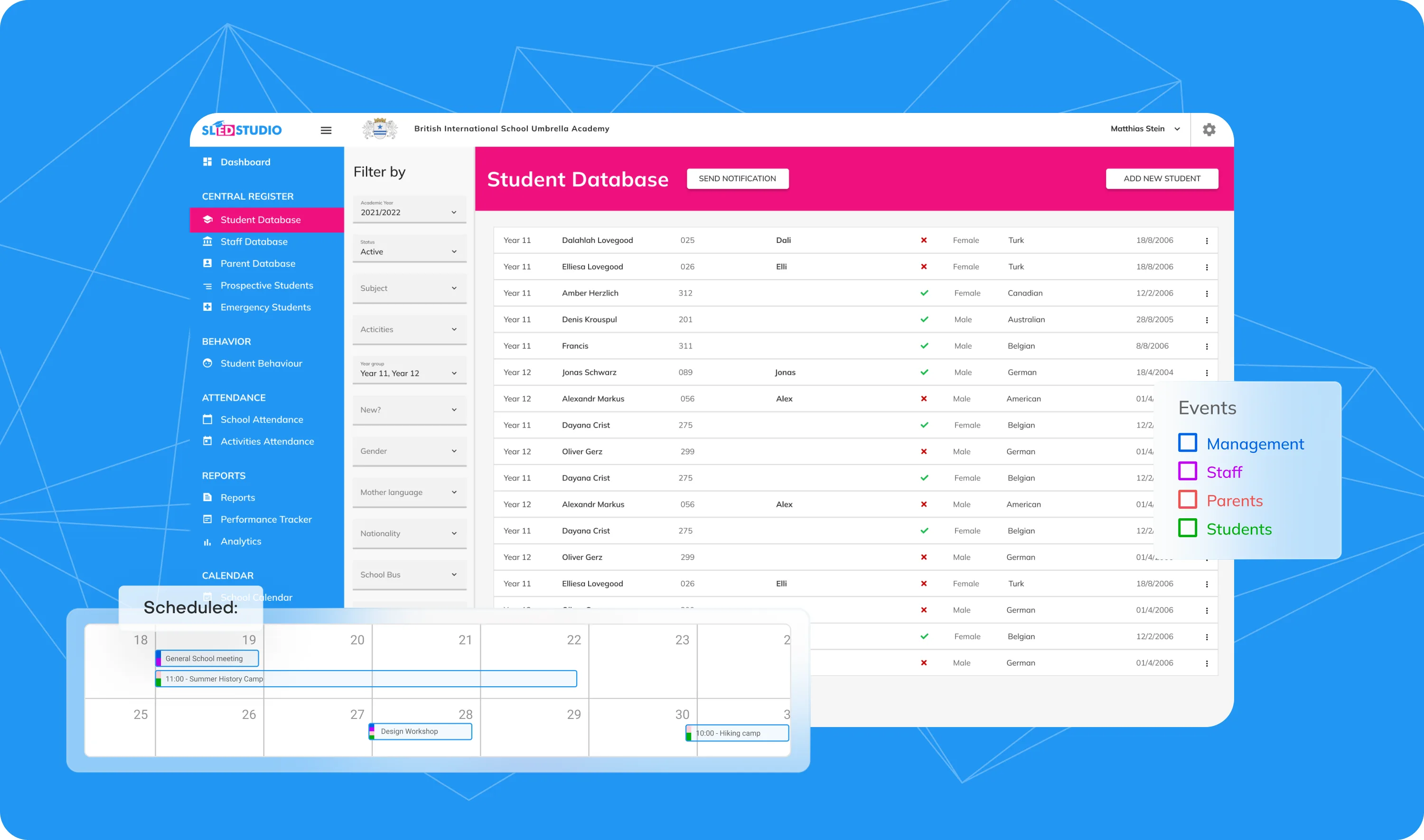 Central register with student and staff records in one secure place