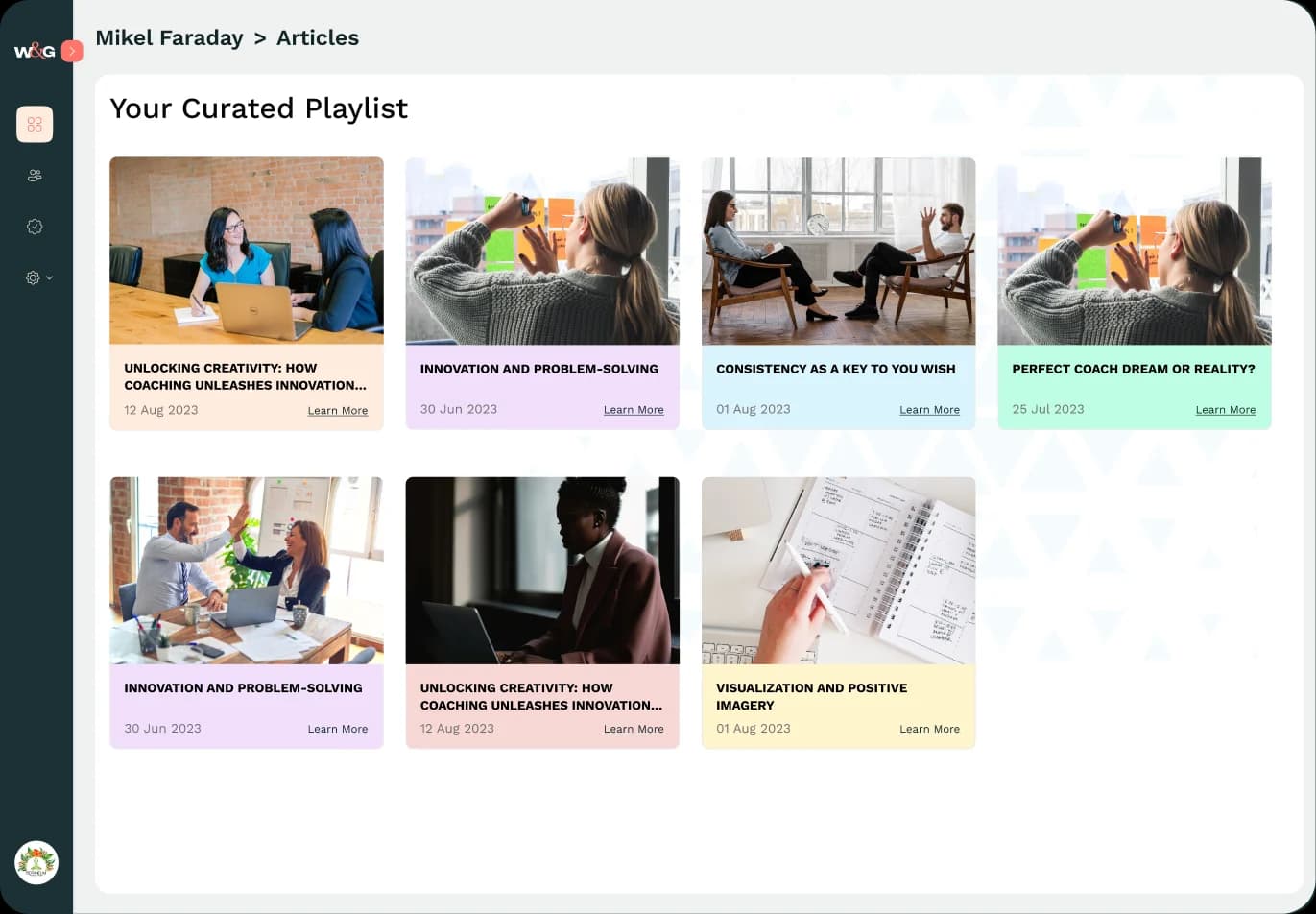 Curated playlist of coaching articles grouped for a reader