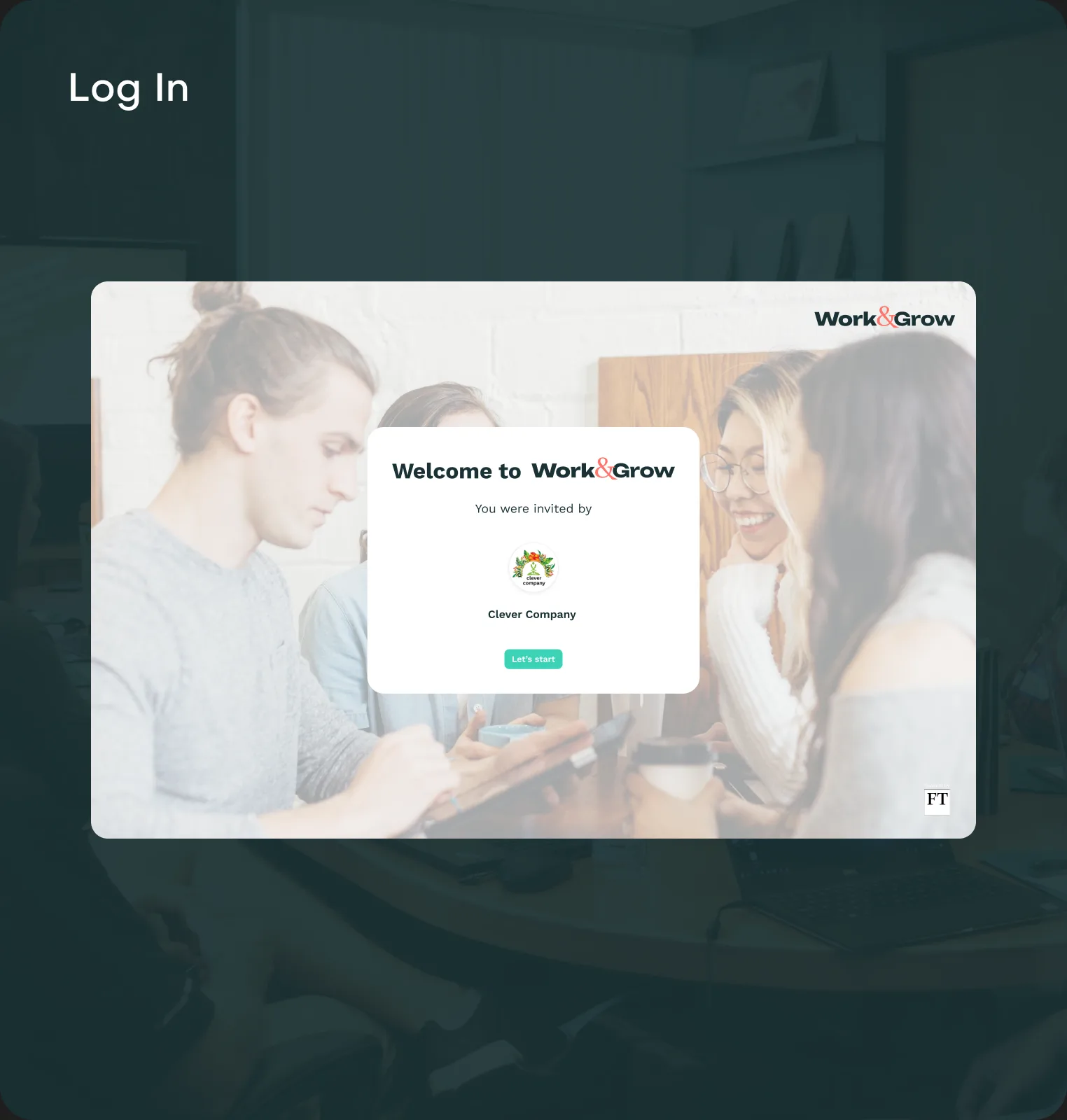 Welcome screen showing the company invitation at sign-up