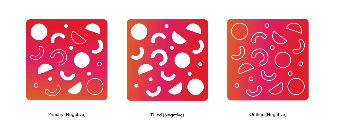 The three Codepixel brand patterns: primary, filled and outline
